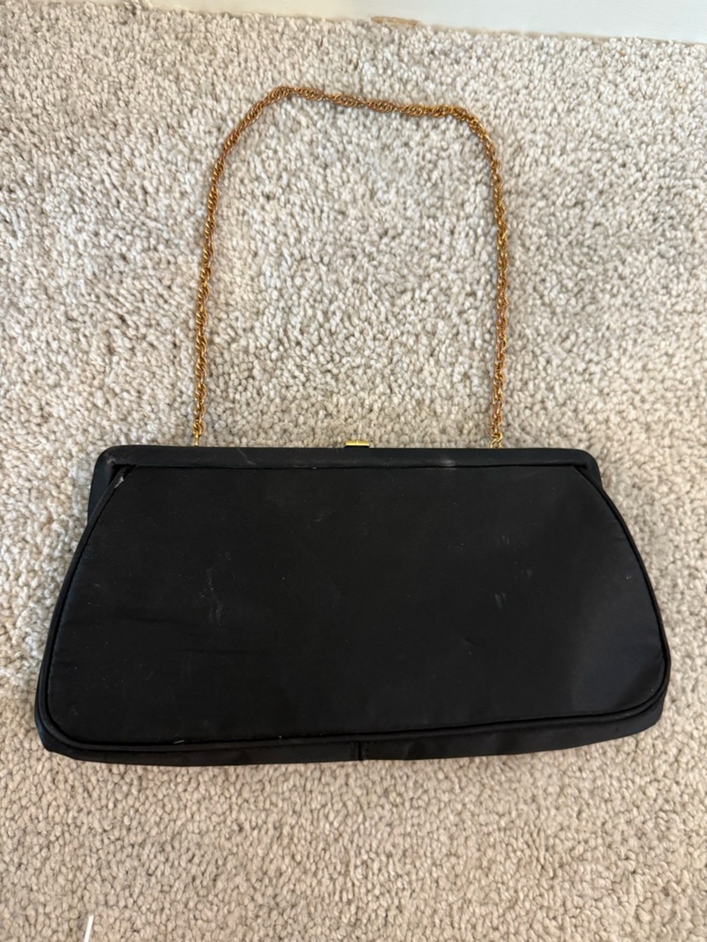 Black Satin Clutch with Gold Chain Strap